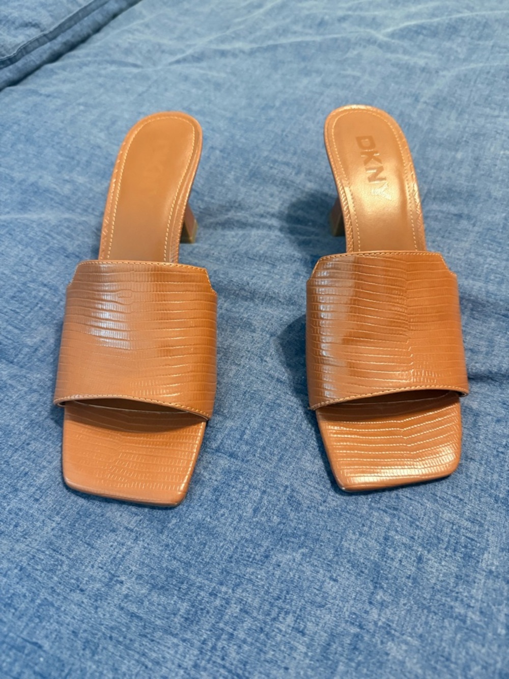 DKNY Cognac Textured Slide Heels Size 8